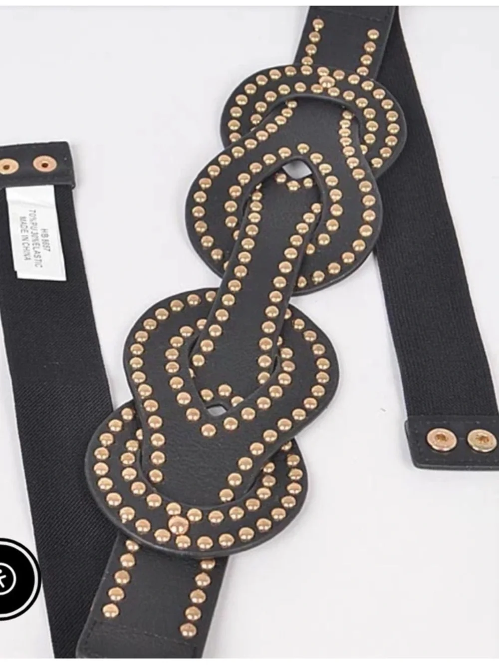 Chic Black and Gold Studded Retro Stretch Women's Belt
